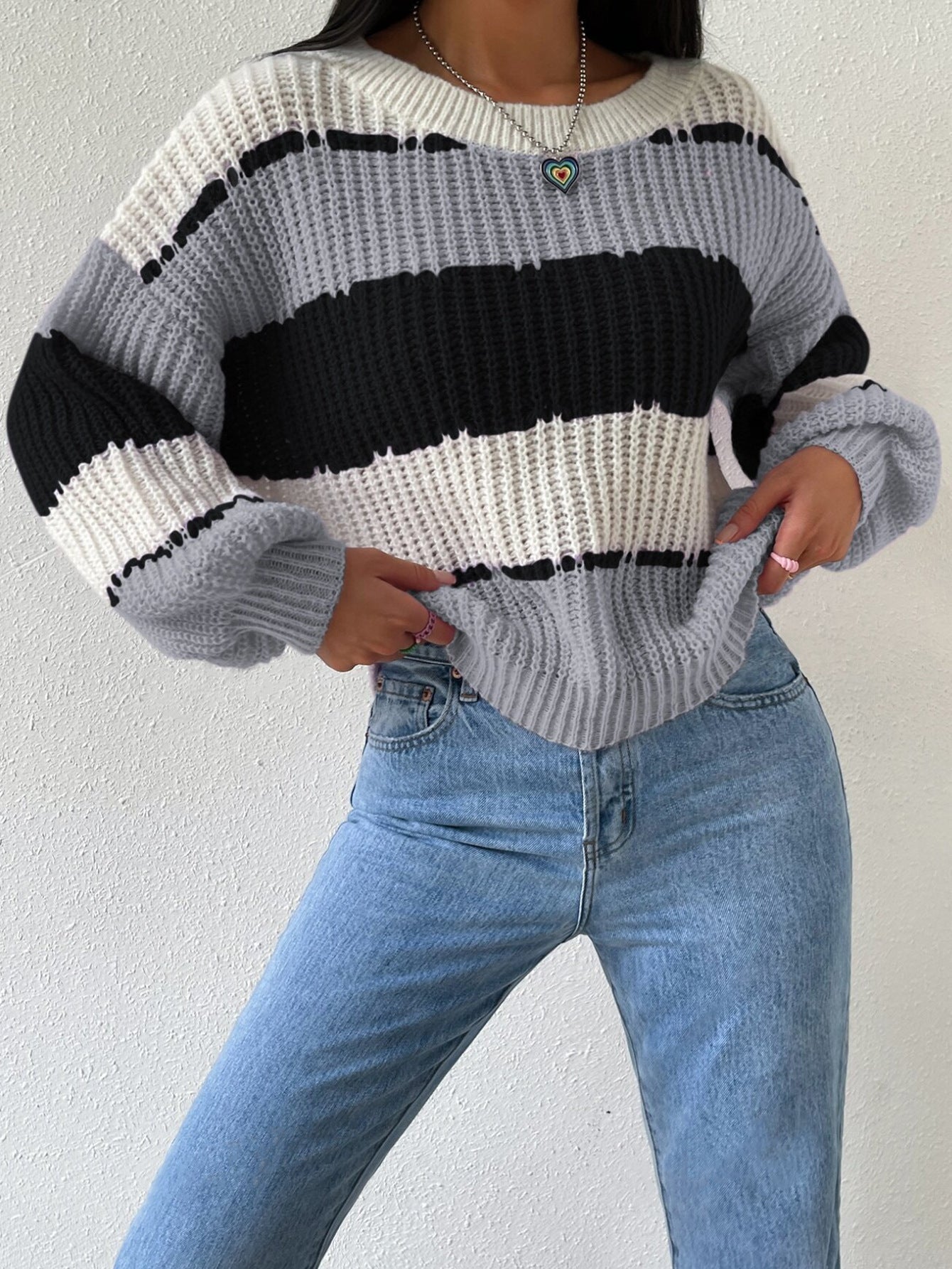 Großer Strickpullover Übergröße Langarm
