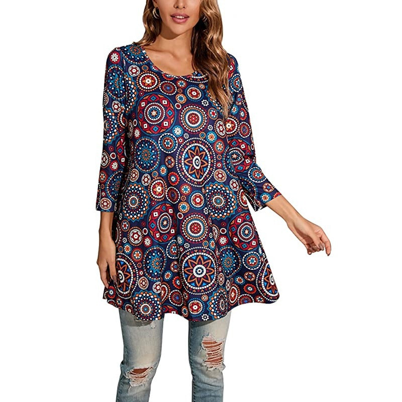 Damen Tunika Mandala Druck Sommerkleid Elegant