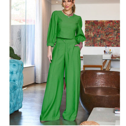 Damen Chic Zweiteiler Set Bluse Hose
