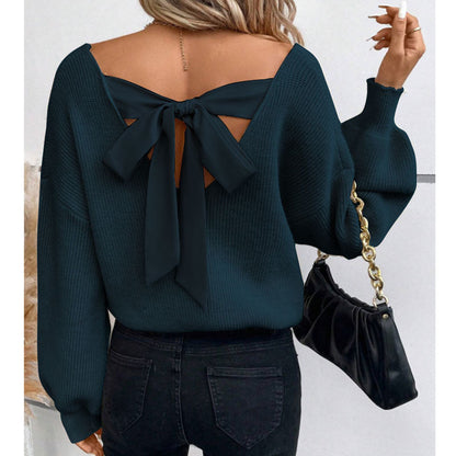 Damen Pullover mit Chic Schleife Ausschnitt