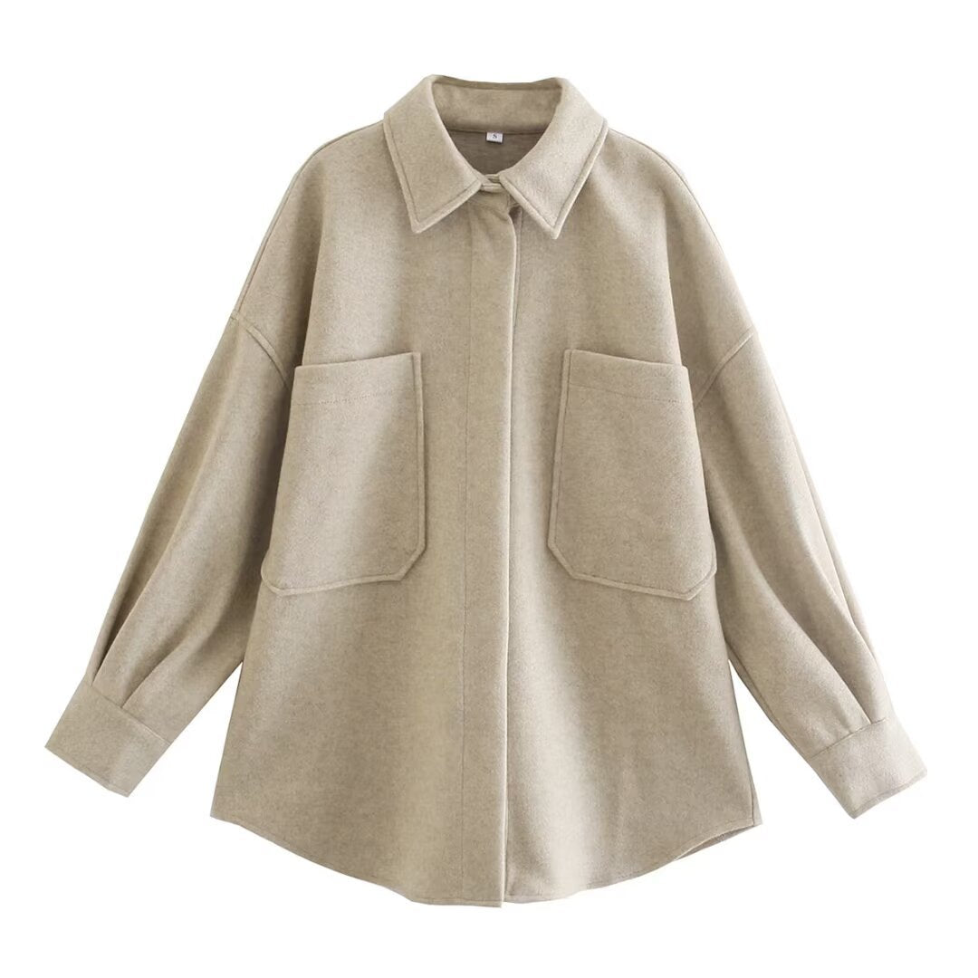 Damen Wolljacke Oversized mit Taschen und Chic Design