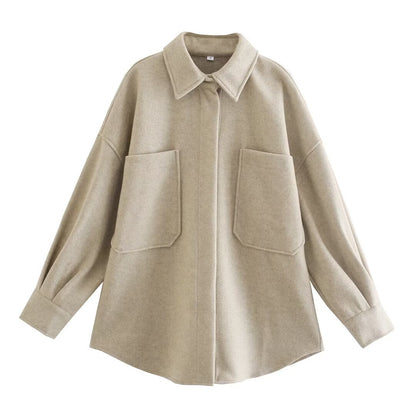 Damen Wolljacke Oversized mit Taschen und Chic Design