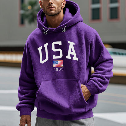 Herren Fleece Hoodie Amerika Design Kuschelig Warm