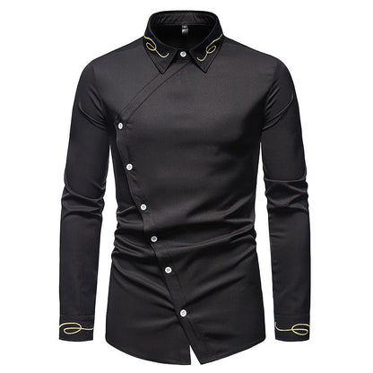 Herren Hemd Elegant Langarm Asymmetrisch Knöpfe