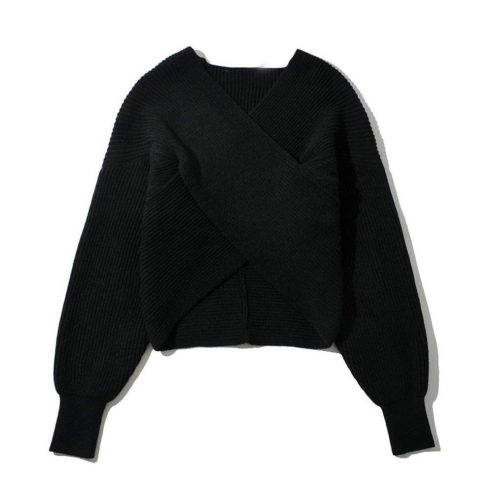 Damen Strickpullover Modern Wickel Look