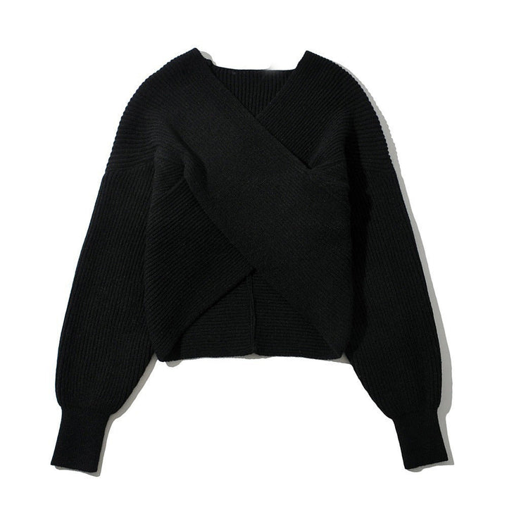 Damen Strickpullover Modern Wickel Look