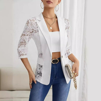 Damen Blazer Elegant Spitze Ärmel Slim Fit