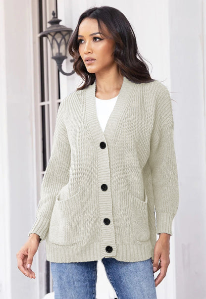 Damen Strickjacke Große Taschen Klassisch Elegante Damenjacke