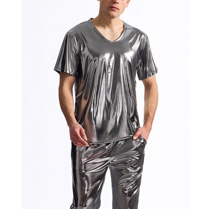 Herren T-Shirt V-Ausschnitt Glanz Optik Premium Qualität