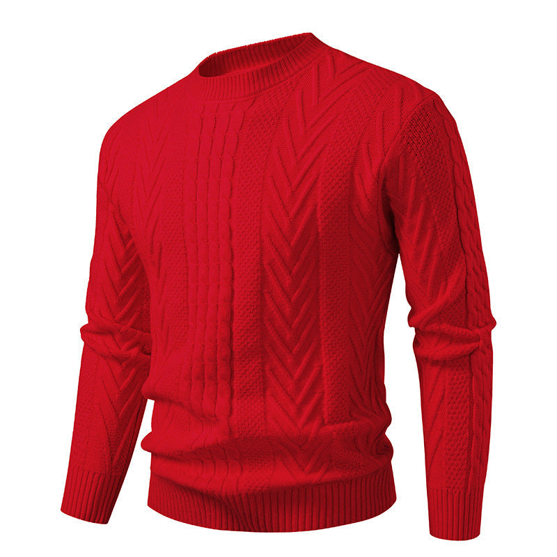 Herren Pullover Grobstrick Zopfmuster Rundhals