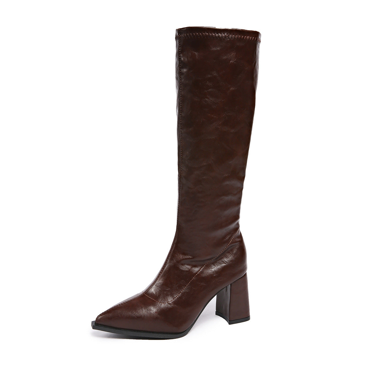 Damen Stiefel Hochmodisch Blockabsatz Spitze Zehen
