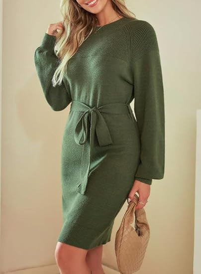 Damen Strickkleid Elegantes Design mit Gürtel