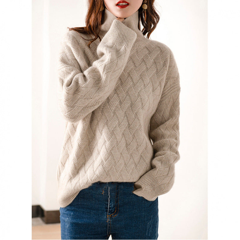 Damen Strickpullover Rollkragen Großgestrickt - IdealeKleiden