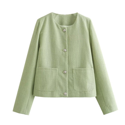 Damen Kurzjacke Elegant Mit Taschen