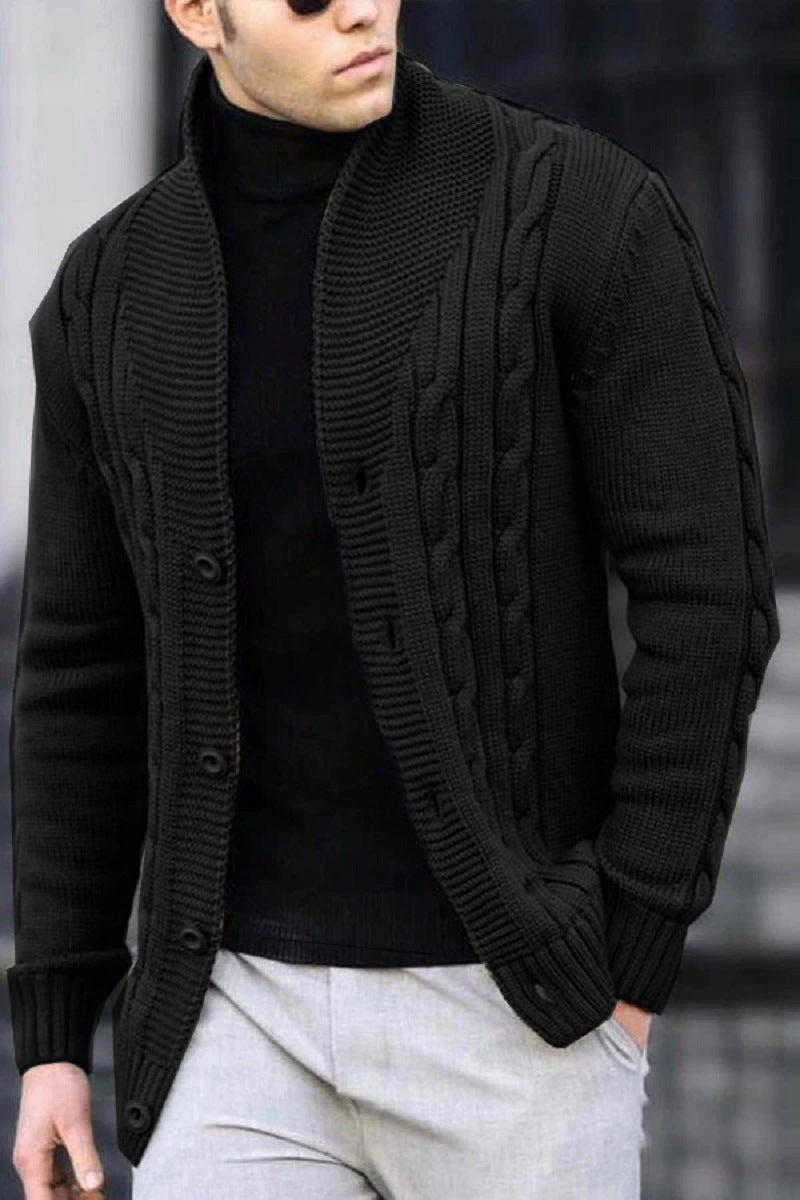 Herren Strickjacke Robust Zopfmuster Knopfverschluss