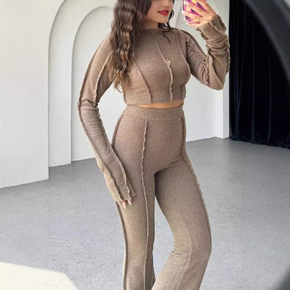 Damenschleiden Set: Strick Pullover und Hohe Hose Slim Fit