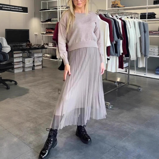 Damen Chic Faltenrock Pullover Set Elegante Outfits - IdealeKleiden