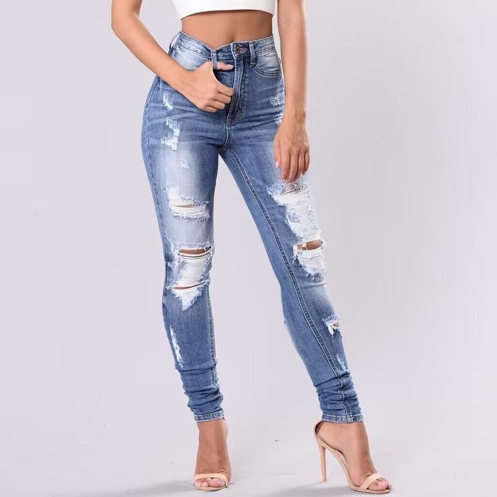 Damen Skinny Jeans Ripped Trendy Style - IdealeKleiden
