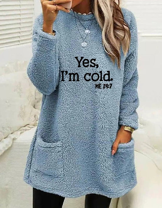 Übergröße Sweatshirt Doppelseitig Fleece Langarm mit Taschen - IdealeKleiden