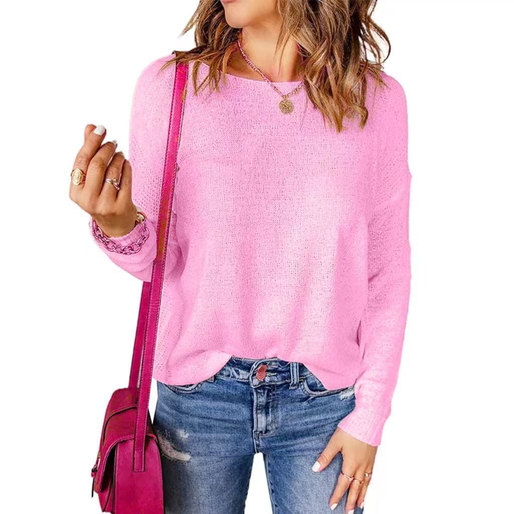 Damen Pullover Grobstrick Weit Geschnitten V-Ausschnitt