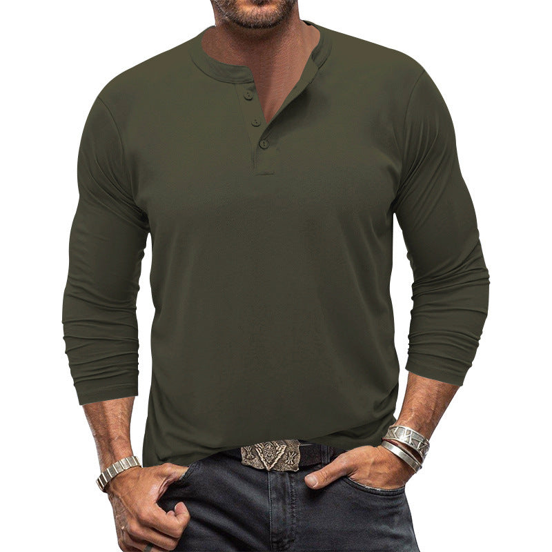 Herren Langarm T-Shirt Elegant Knopfleiste