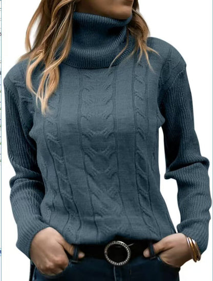 Damen Strickpullover Stehkragen Zopfmuster Elegent