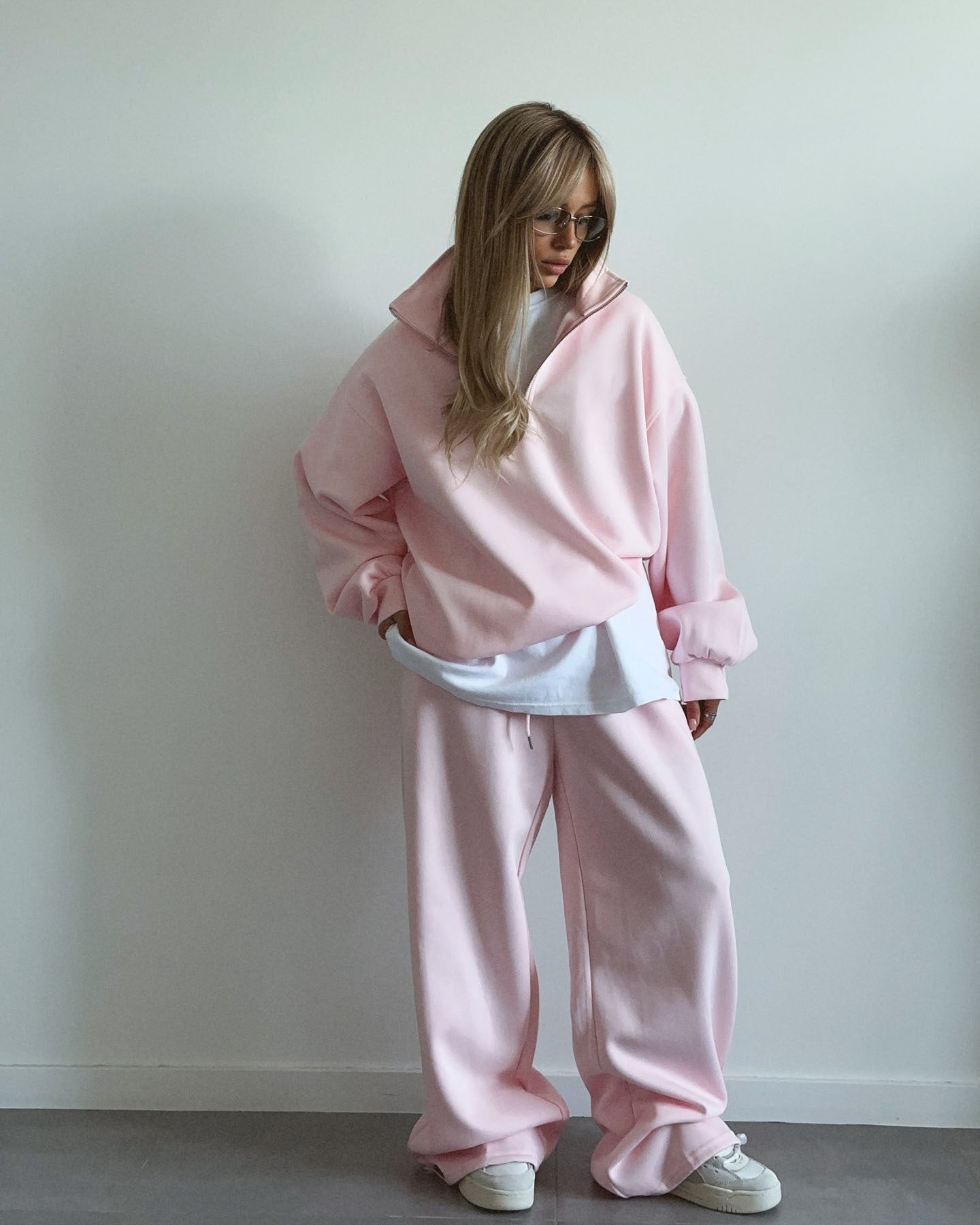 Damen Fleece Jogginganzug Stehkragen Reißverschluss