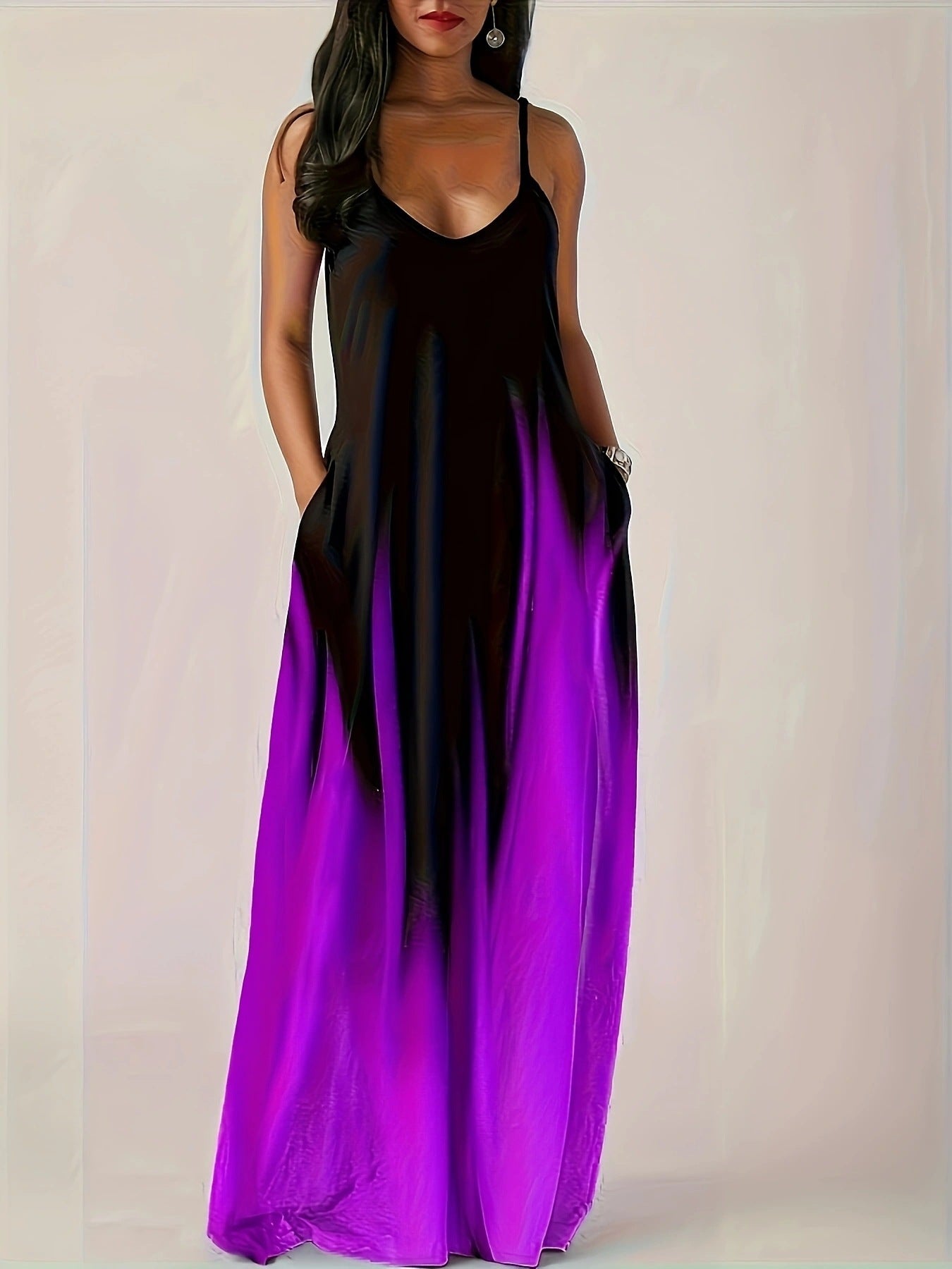 Damen Maxikleid Elegant Mit Seitentaschen