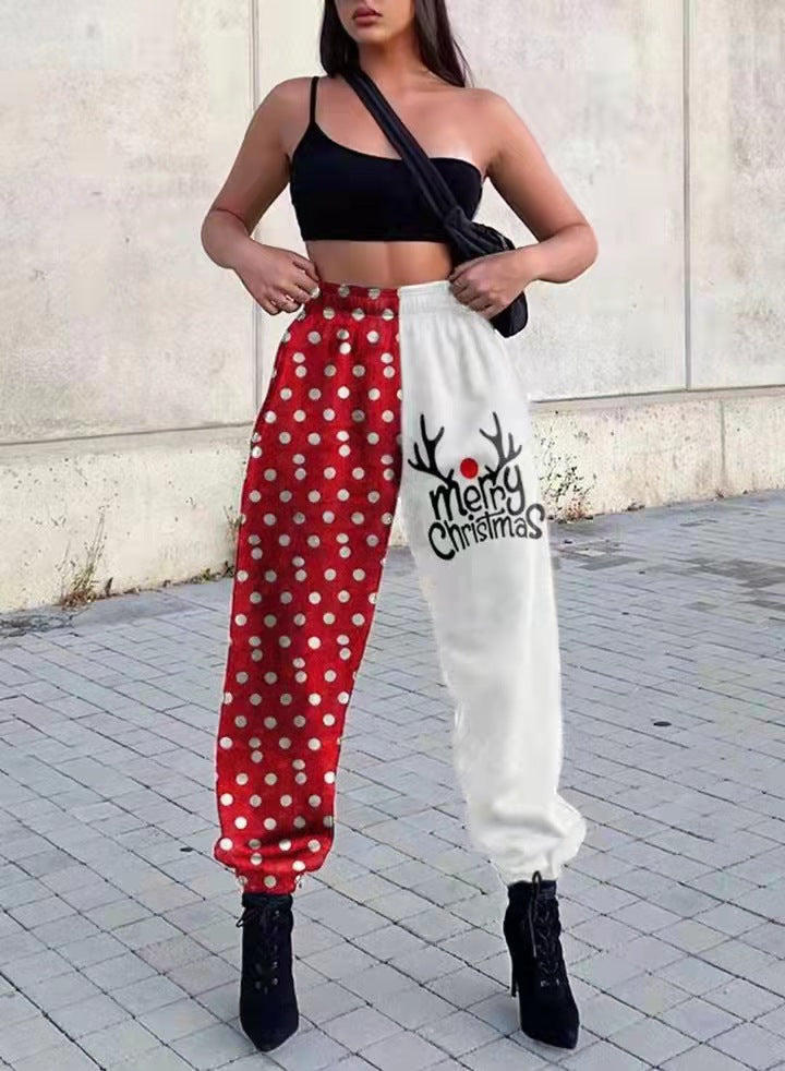 Damen Hose Schneemann Muster Winterlich