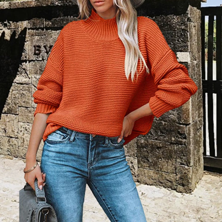 Damen Pullover Weich Strickmuster Hochkragen
