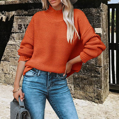 Damen Pullover Weich Strickmuster Hochkragen