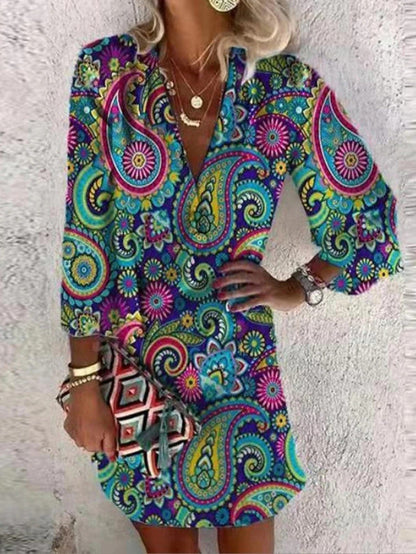 Damen Sommerkleid Paisley Muster Elegant
