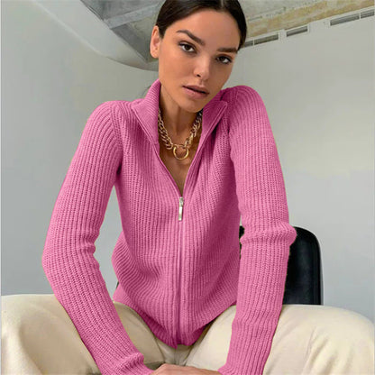 Damen Strickjacke Hochkragen Modern Schnellverschluss