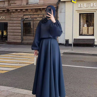 Damen Elegant Maxikleid Blumenmuster Puffärmel