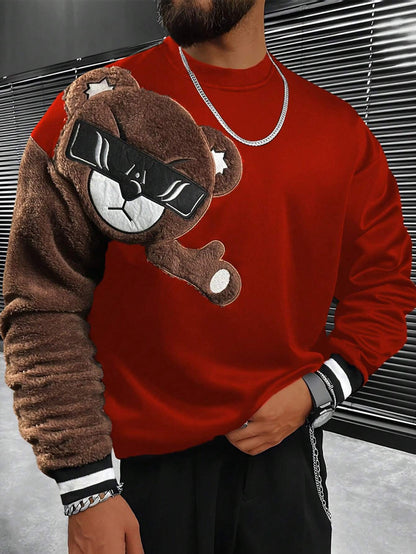 Herren Sweater Bär Applikation Weich Plüsch
