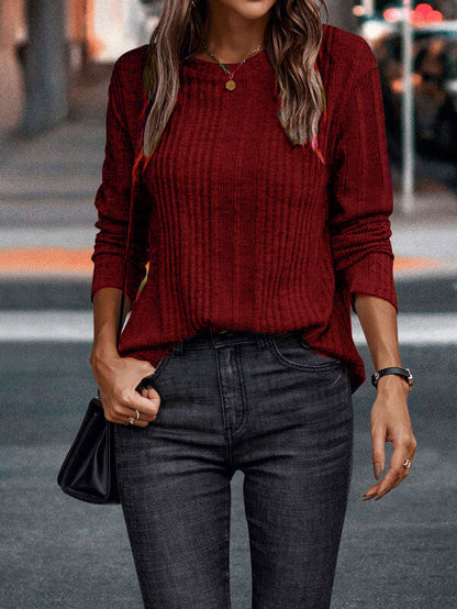 Damen Casual Strickshirt Langarm Rundhals