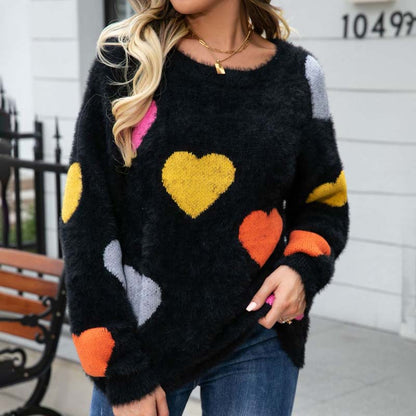 Frauen Pullover Herzen Muster