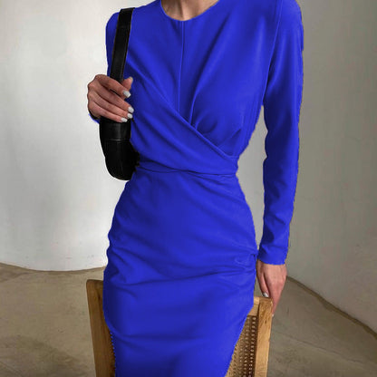 Damen Wickelkleid Elegant Langer Arm Fließender Schnitt