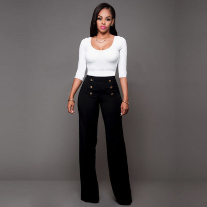 Damen Palazzo-Hose Hochtailliert Elegant Knöpfe
