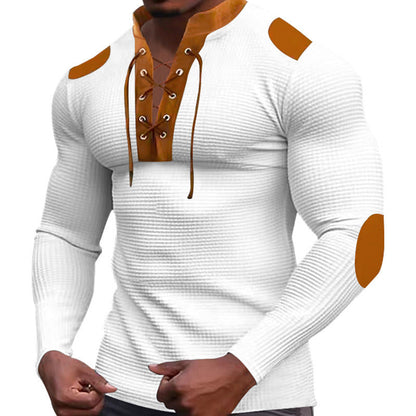 Herren Langarmshirt Strukturiert Modernes Schnürdesign