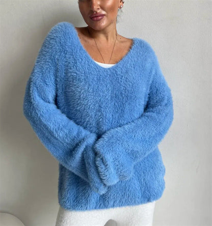 Damen Pullover Weich V-Ausschnitt Elegantes Design