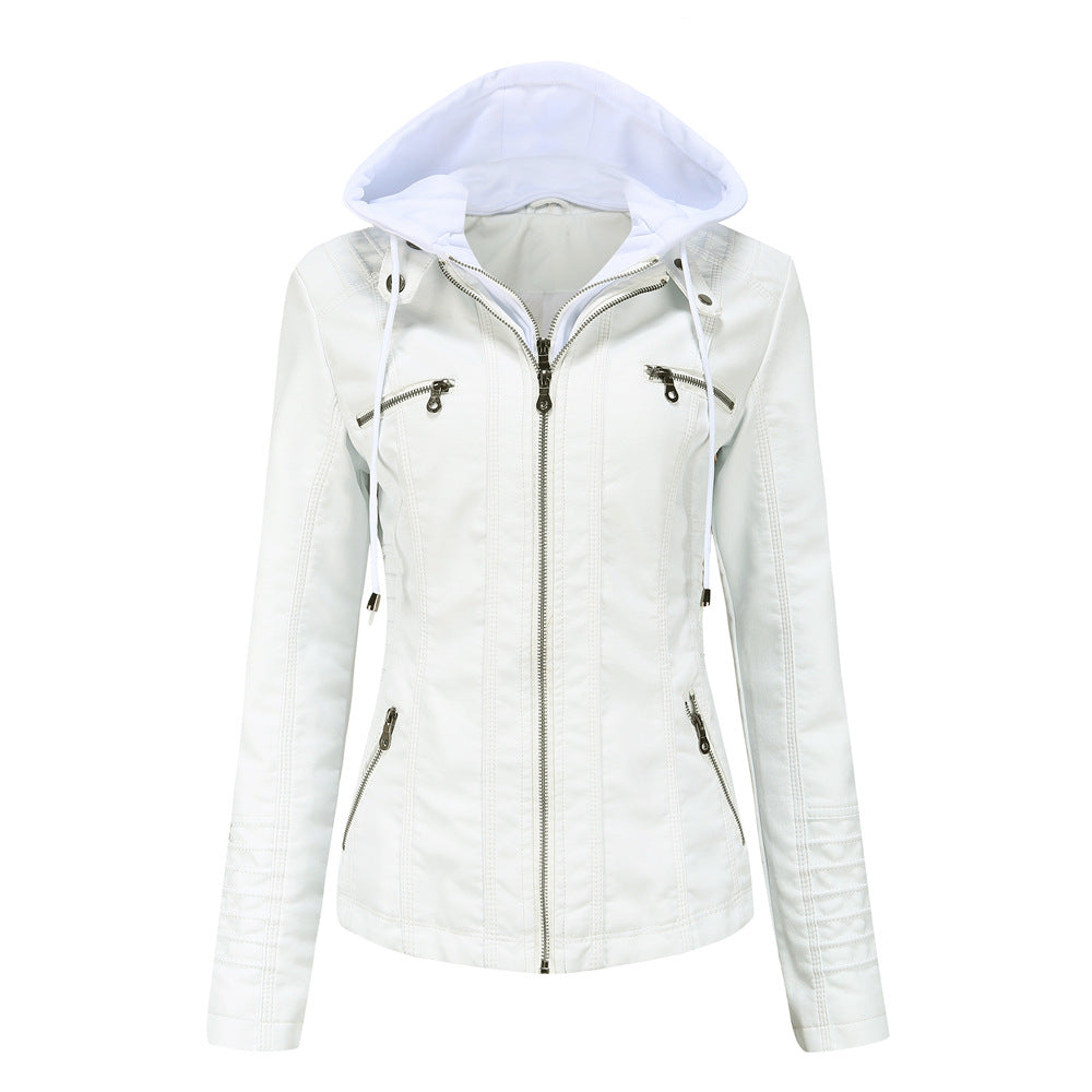 Stylische Lederjacke Slim Fit Kapuze Reißverschluss