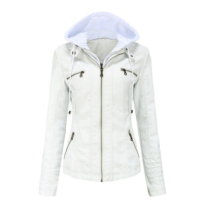 Stylische Lederjacke Slim Fit Kapuze Reißverschluss