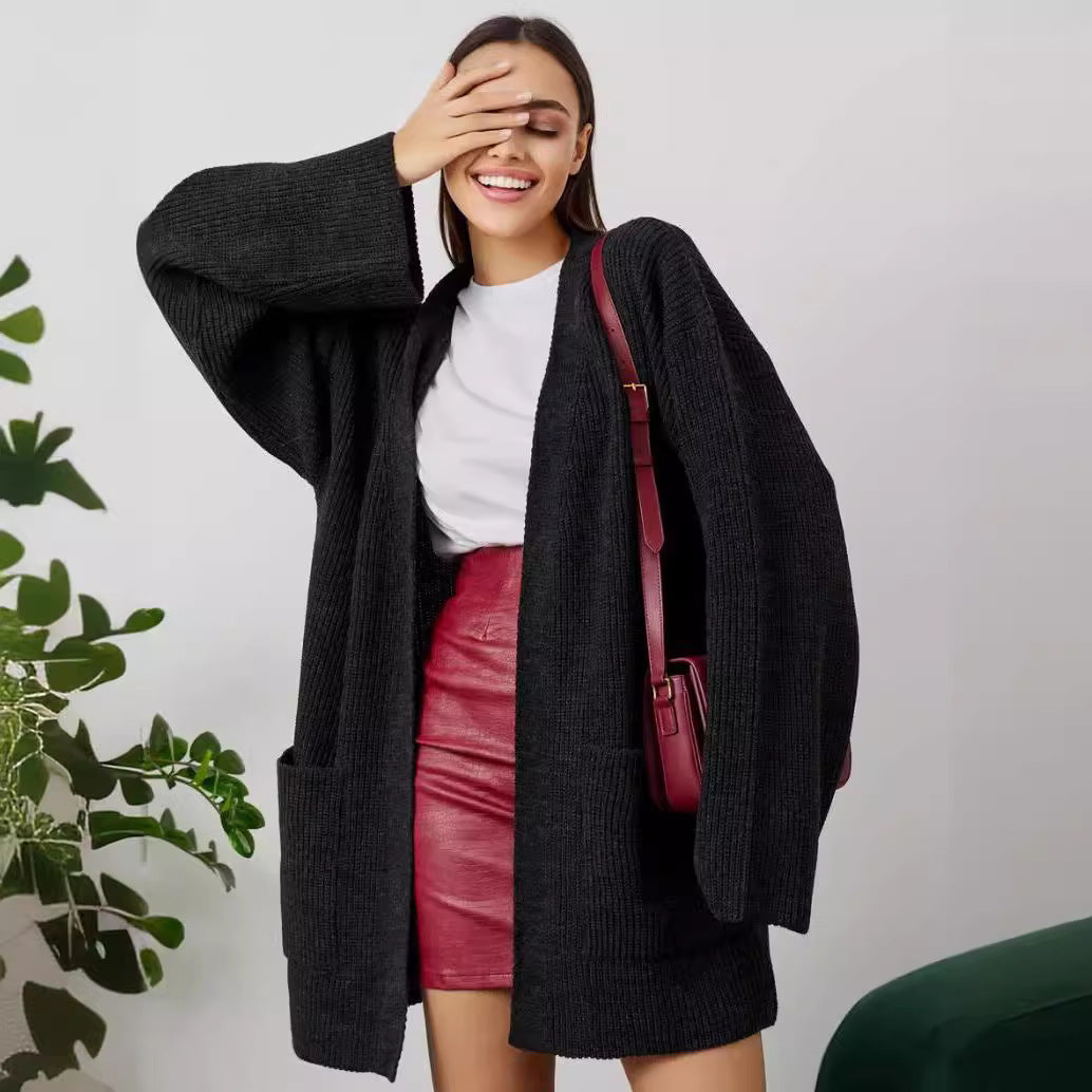 Übergröße Strickjacke Wollmischung Offen Vorne