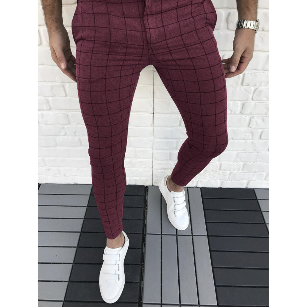 Herren Slim Fit Anzughose Karomuster Modern