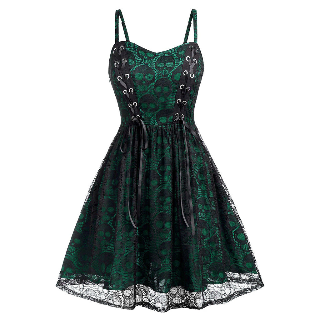 Damen Skaterkleid Elegant Spitze Schnürung