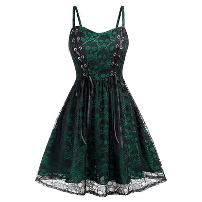 Damen Skaterkleid Elegant Spitze Schnürung