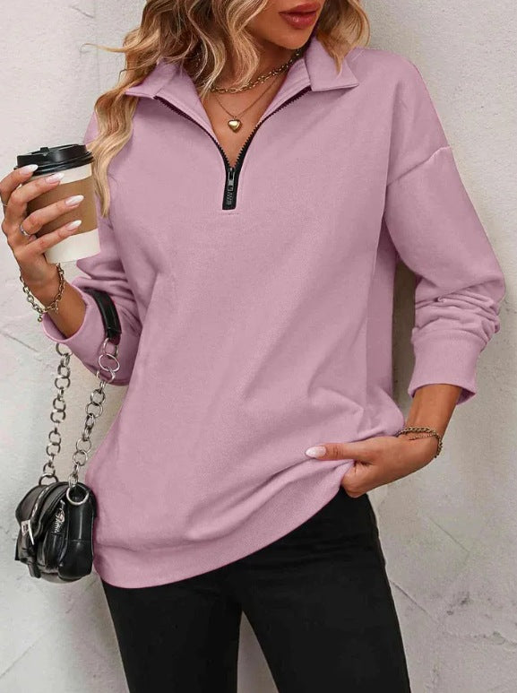 Damen Sweatshirt Lässig Reißverschluss Sportlich