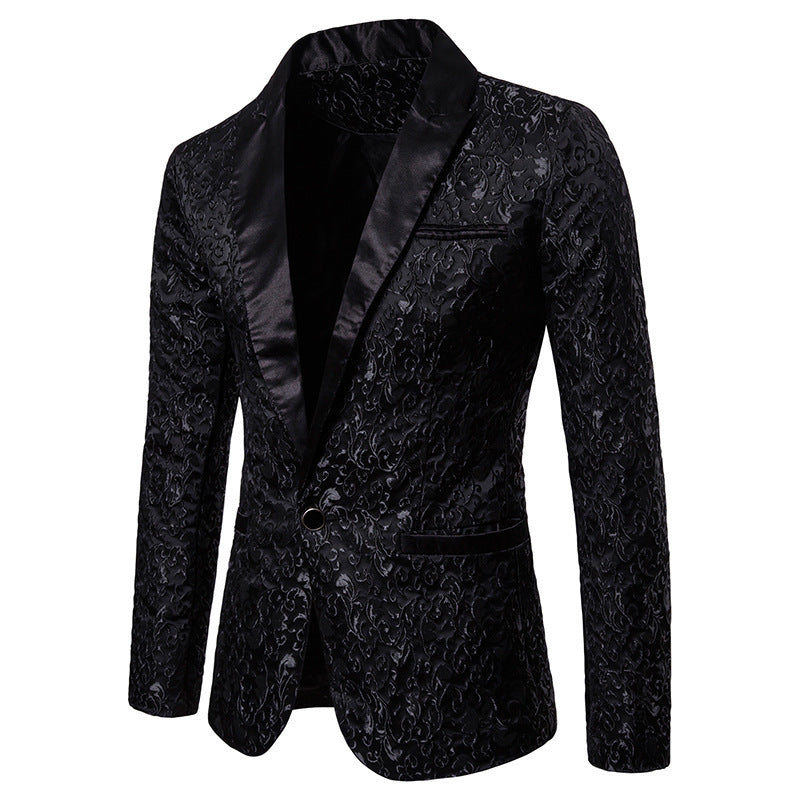 Herren Samt Blazer Elegant Muster Schwarz