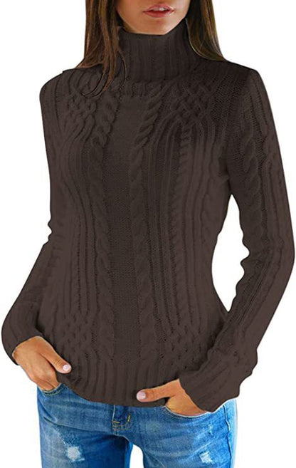 Damen Strickpullover Hochkragen Zopf Muster Elegante Kleidung